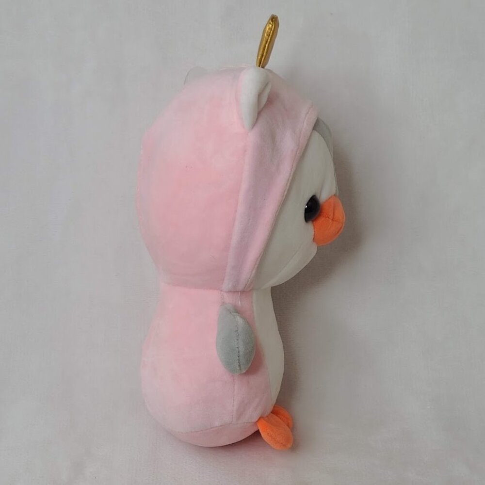 Penguin Doll in Pink Unicorn Hoodie Stuffed Plush Animal 10" Suction Hanger - Picture 3 of 7